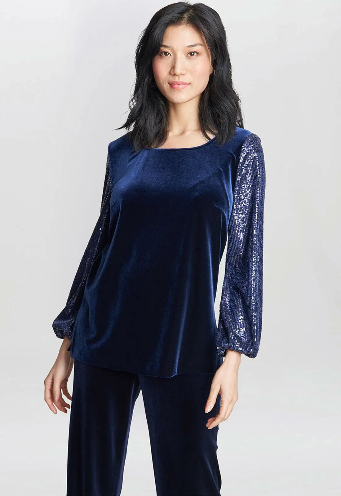 Gina Bacconi Blue Ines Velvet Blouse