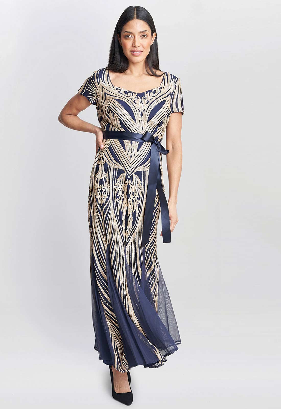 Gina Bacconi Blue Amelia Embroidered Maxi Dress