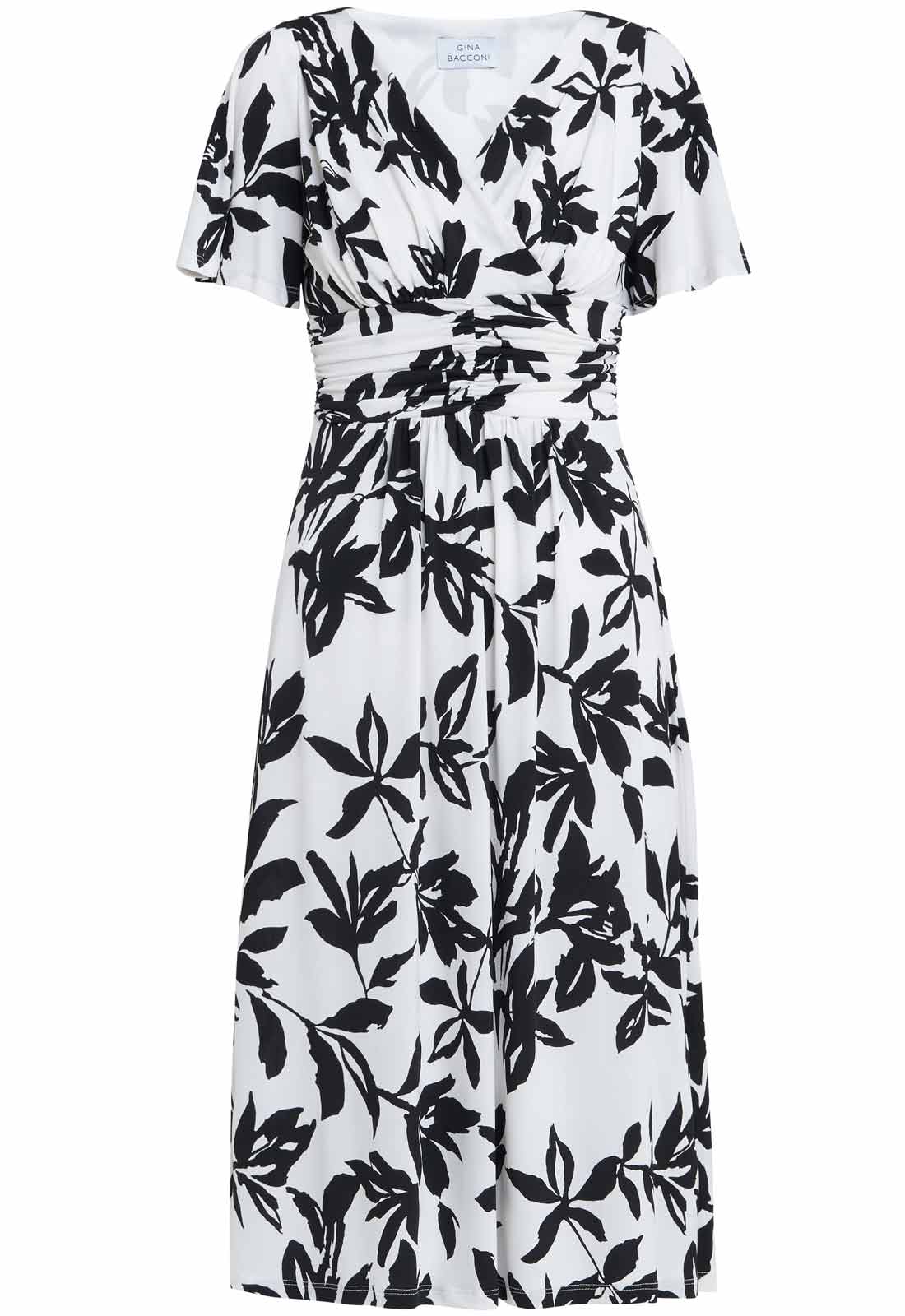 Gina Bacconi Black & White Gabriella Jersey Print Dress