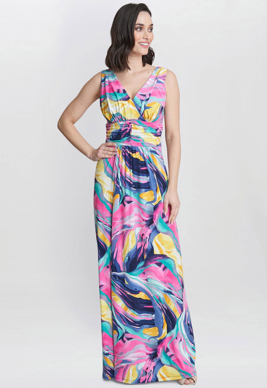 Gina Bacconi Peach Camille Jersey Maxi Dress