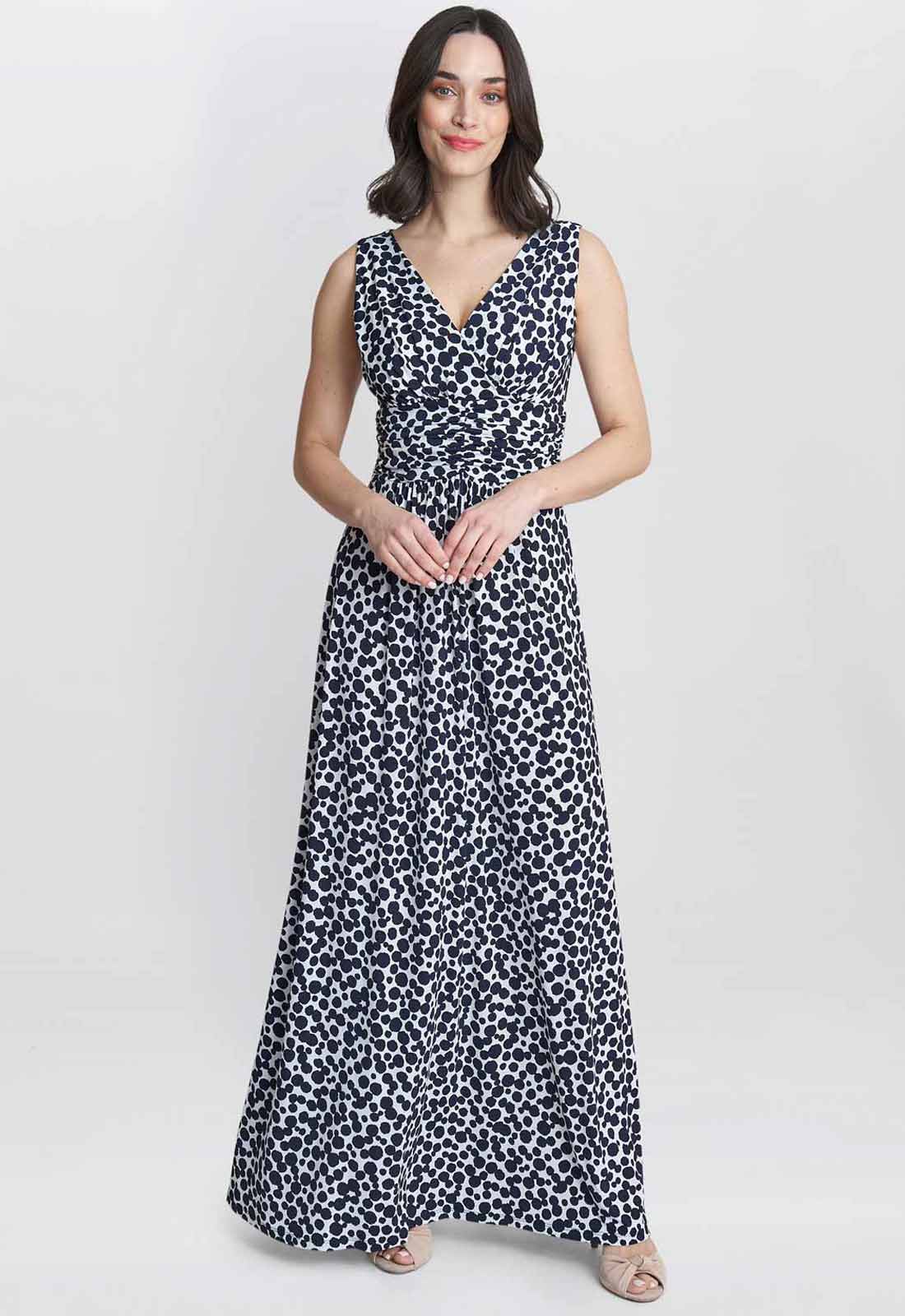 Gina Bacconi Navy and White Hazel Jersey Maxi Dress