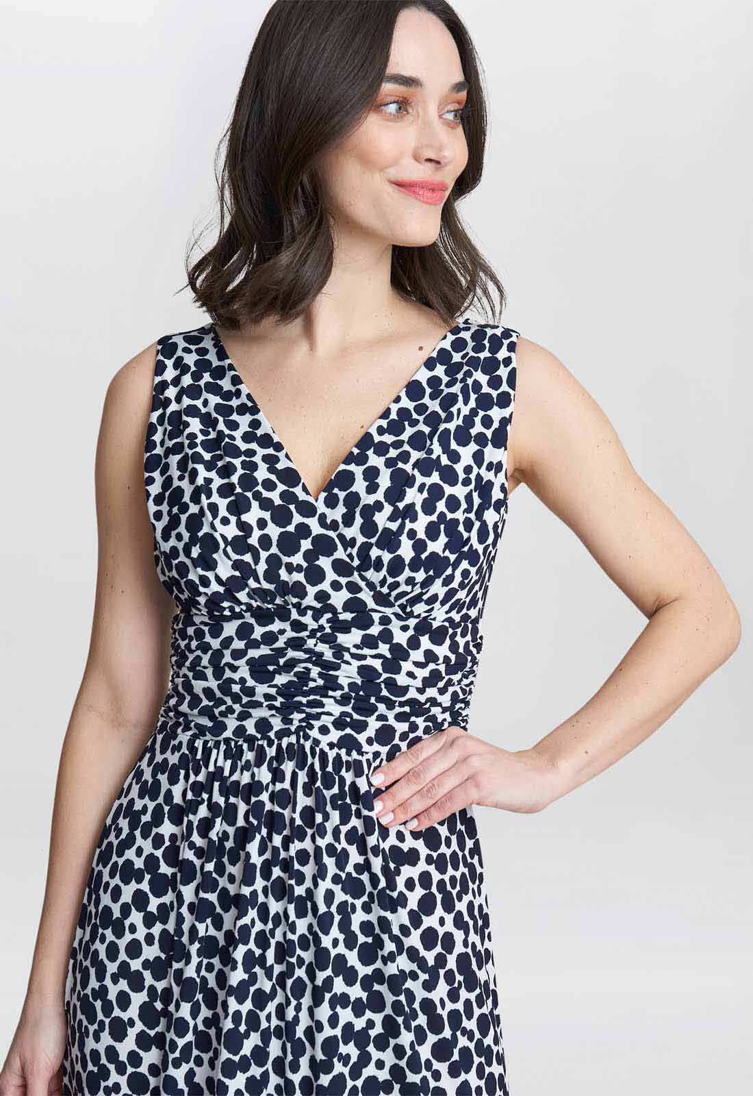 Gina Bacconi Navy and White Hazel Jersey Maxi Dress