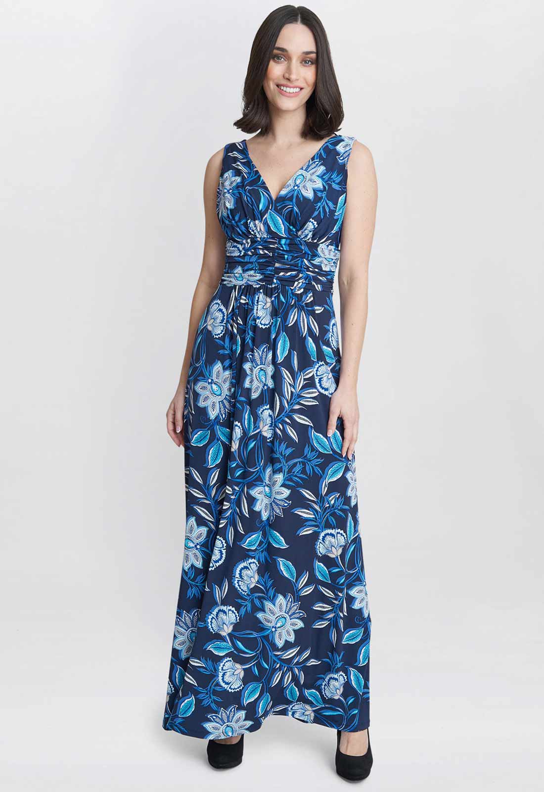 Gina Bacconi Blue Heather Jersey Maxi Dress