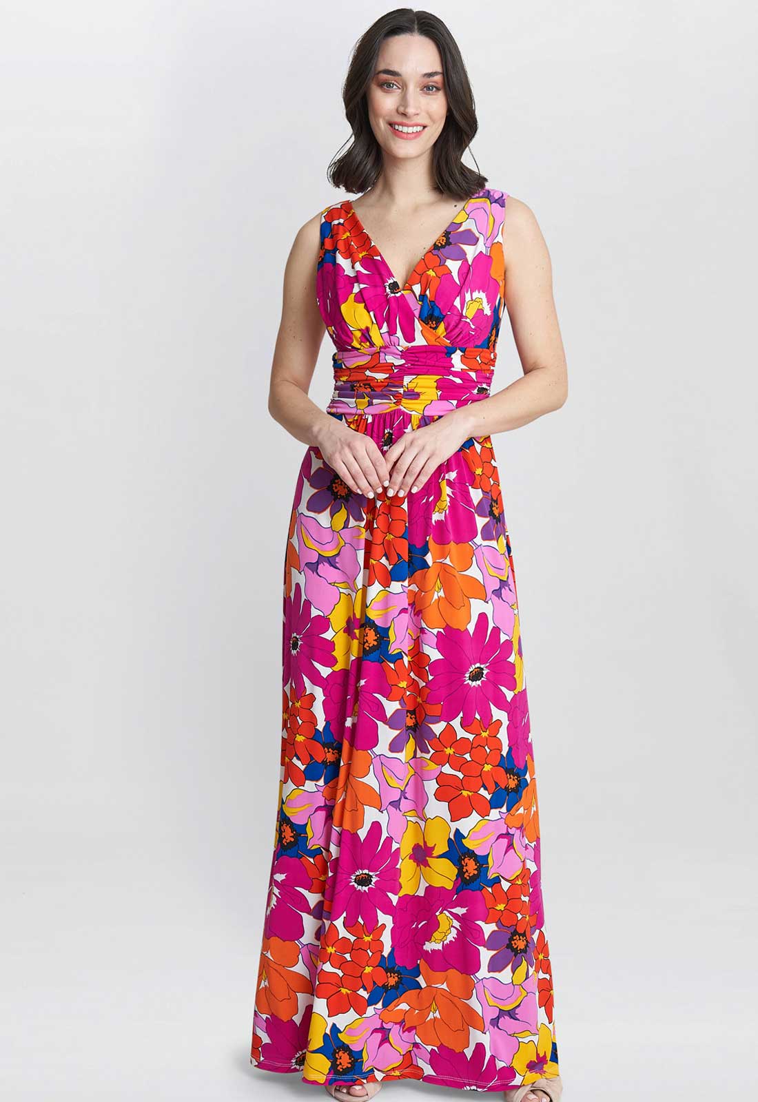 Gina Bacconi Pink and Orange Jaime Jersey Maxi Dress