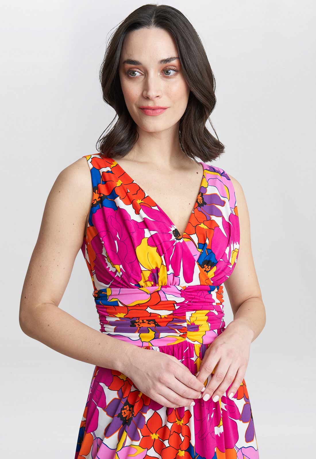 Gina Bacconi Pink and Orange Jaime Jersey Maxi Dress