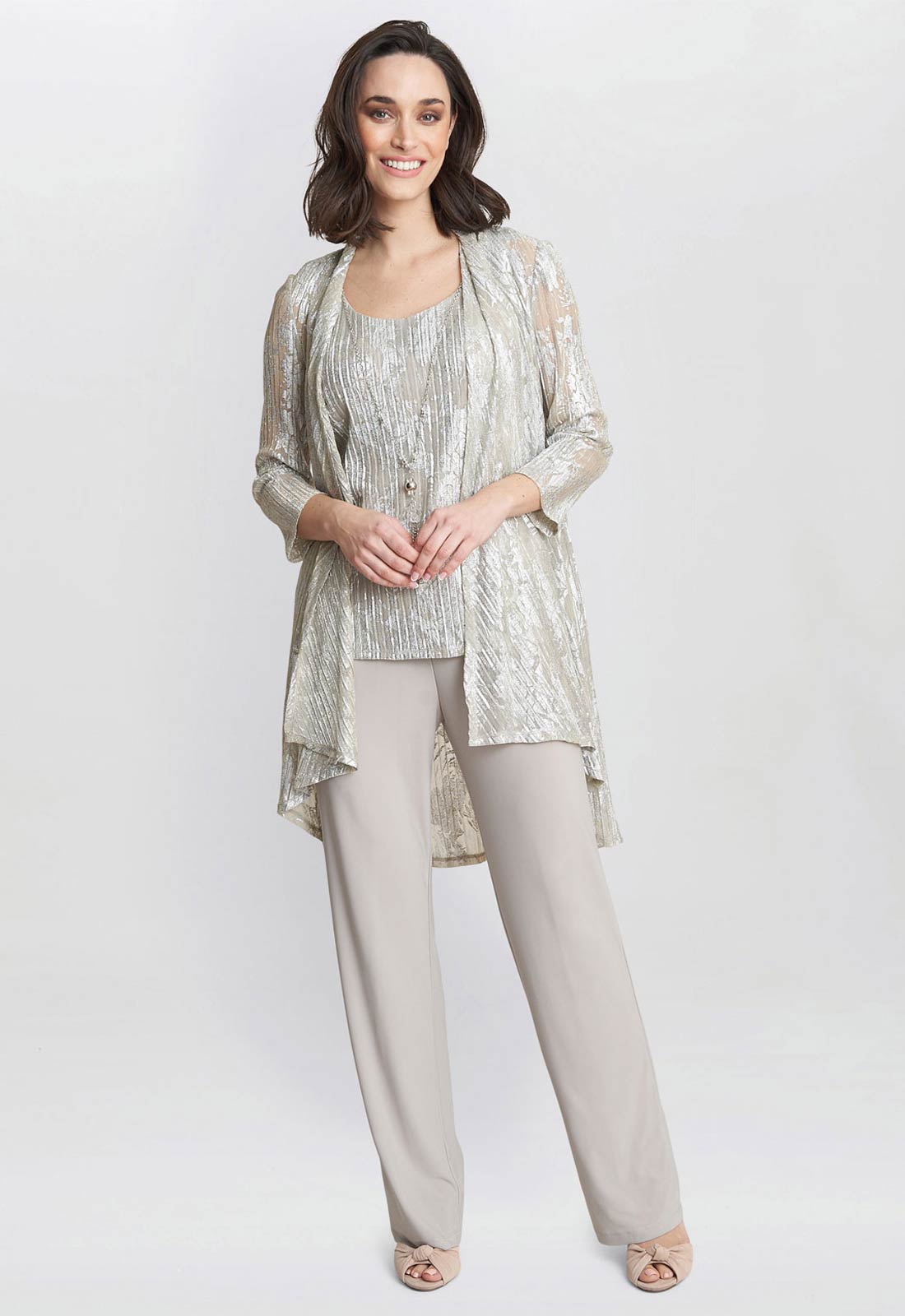 Gina Bacconi Champagne Mabel Three Piece Jacquard Trouser Suit
