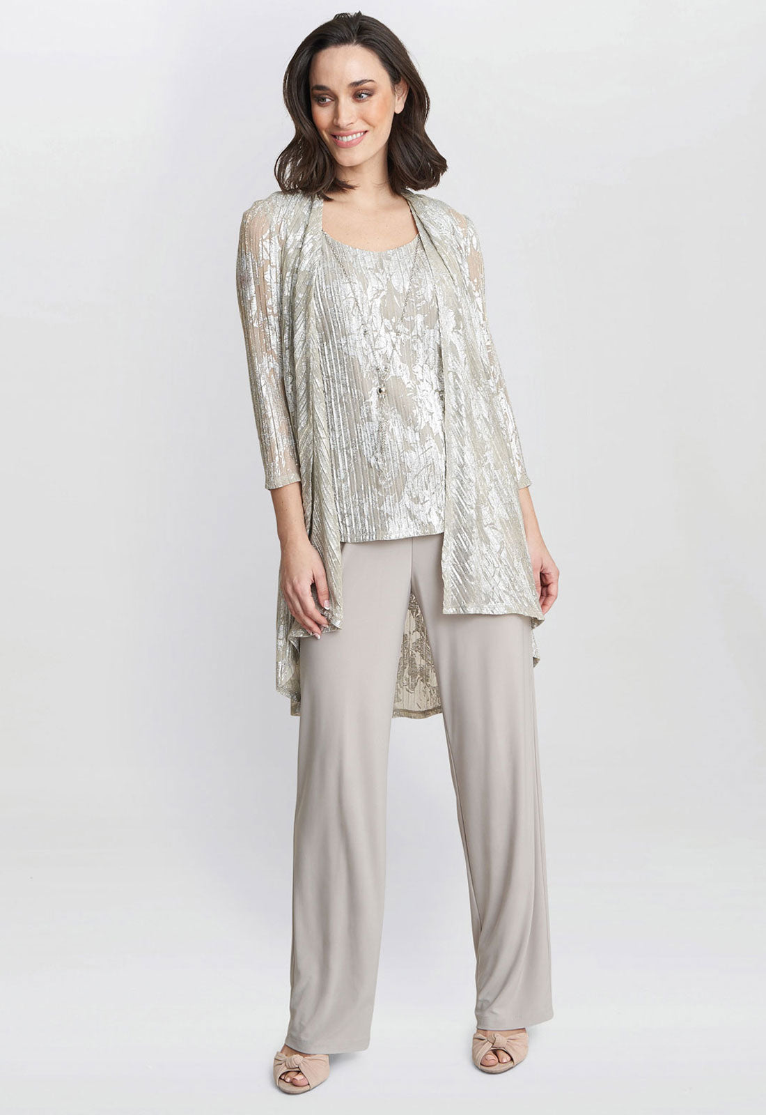 Gina Bacconi Champagne Mabel Three Piece Jacquard Trouser Suit