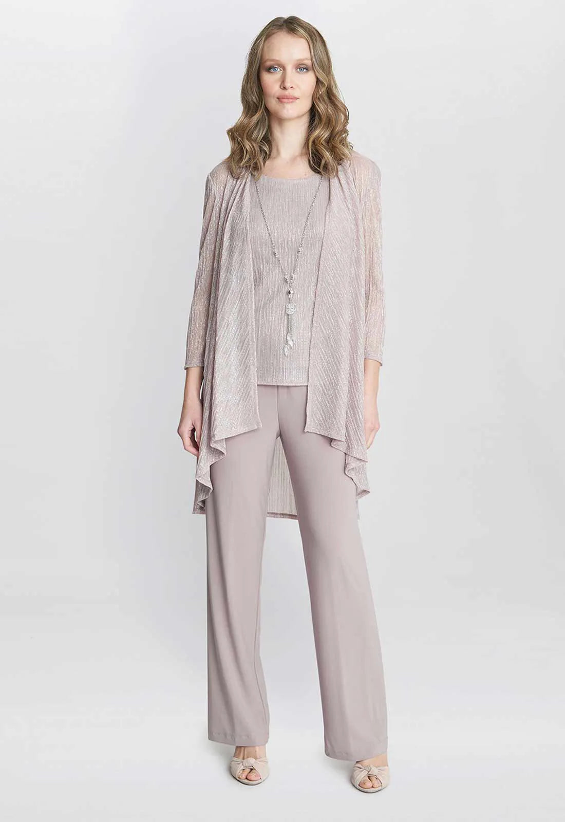 Gina Bacconi Natasha Three Piece Metallic Crinkle Trouser Suit