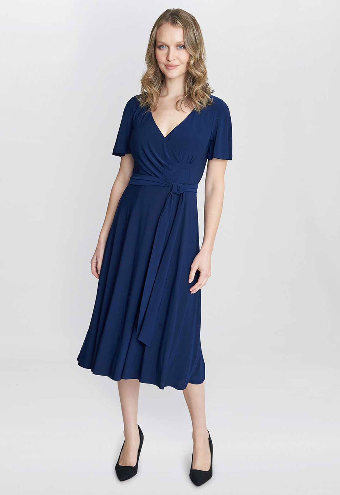 Gina Bacconi Navy Donna Jersey Dress With Tie Belt
