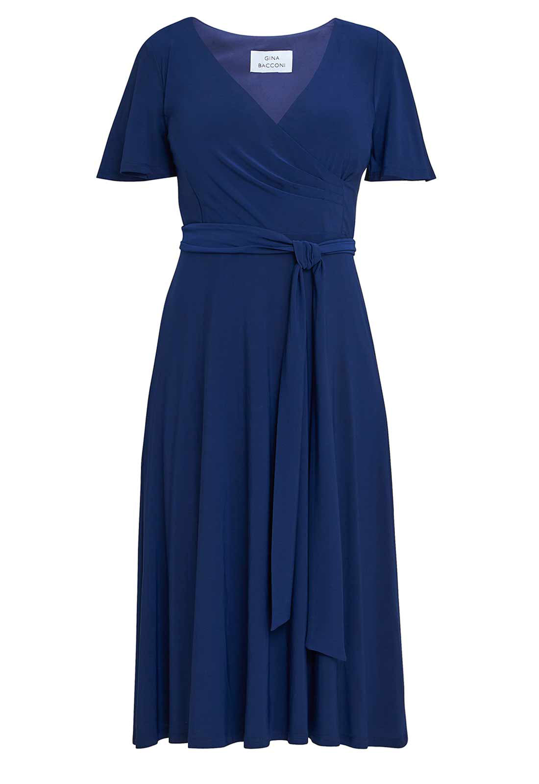 Gina Bacconi Navy Donna Jersey Dress With Tie Belt