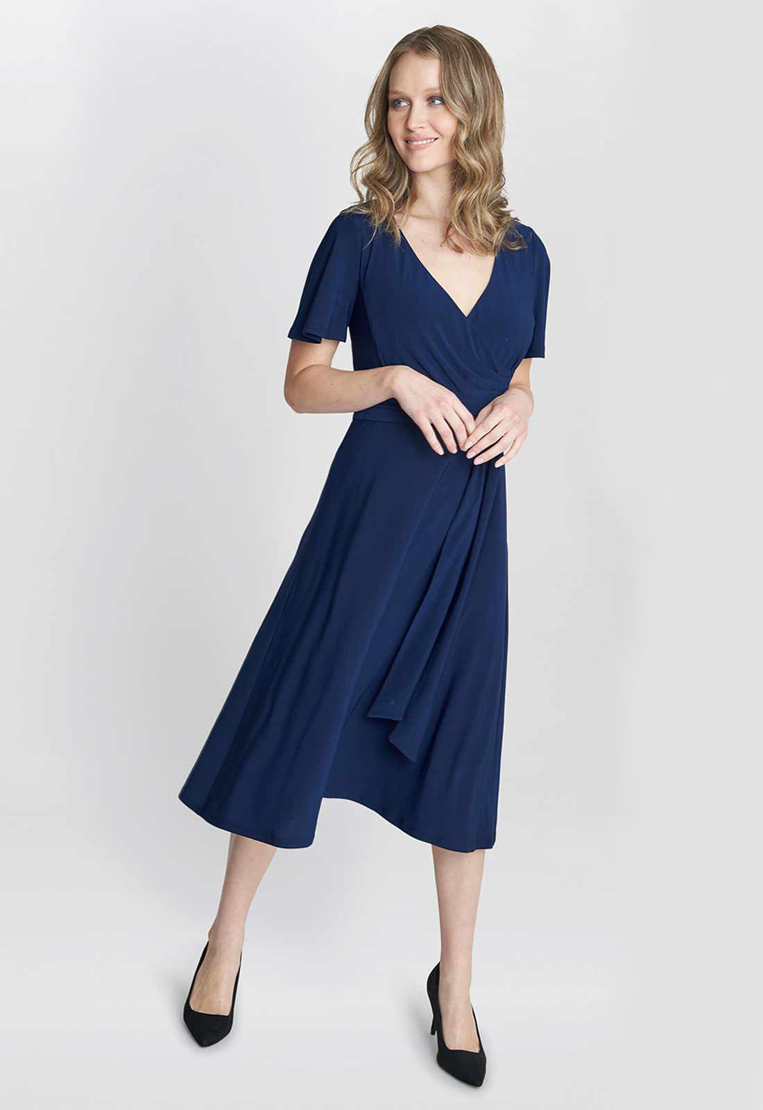 Gina Bacconi Navy Donna Jersey Dress With Tie Belt