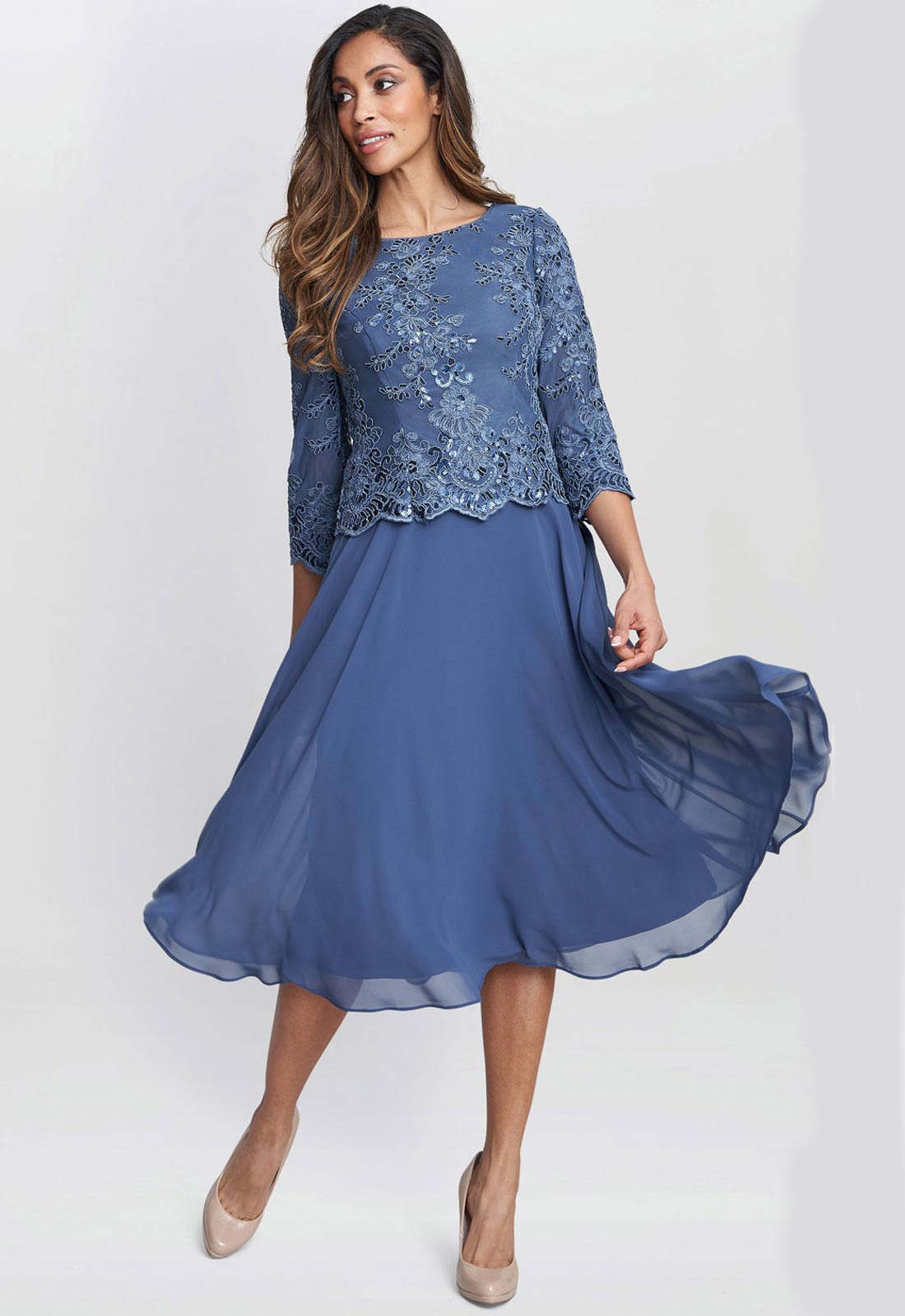 Gina Bacconi Blue Priscilla Embroidered Midi Dress