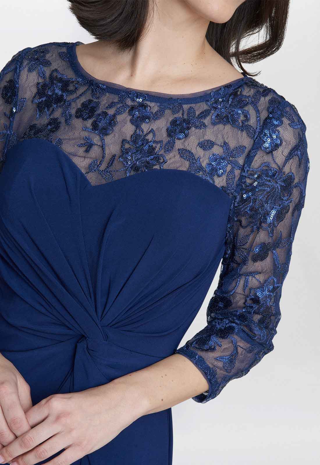 Gina Bacconi Navy Sonia Maxi Knot Front Sweetheart Dress