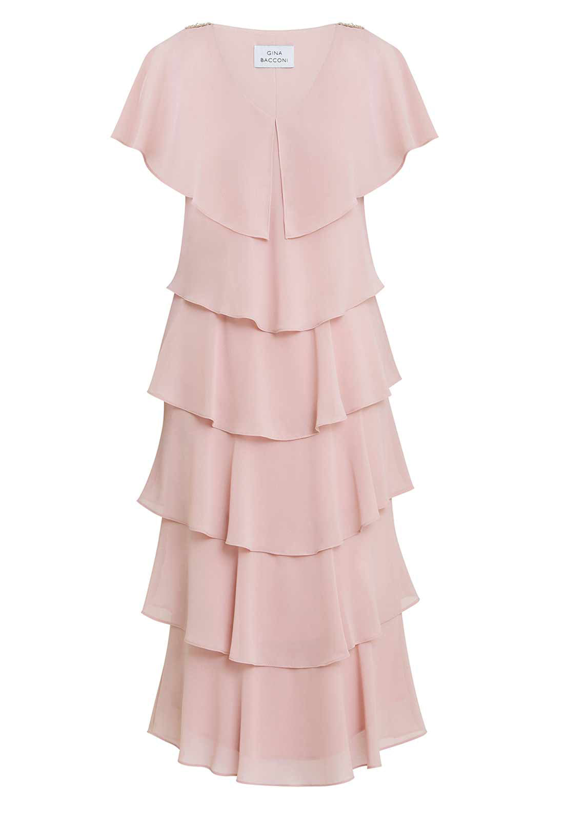 Gina Bacconi  Pink Tessa Midi Tiered Dress 