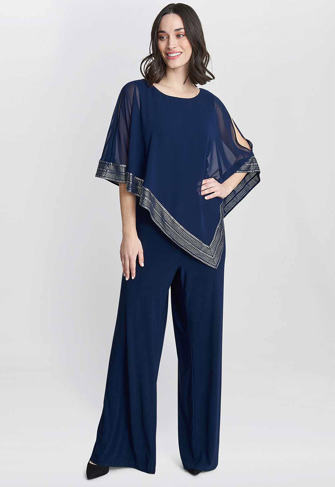 Gina Bacconi Blue Eve Asymmetrical Cape Jumpsuit