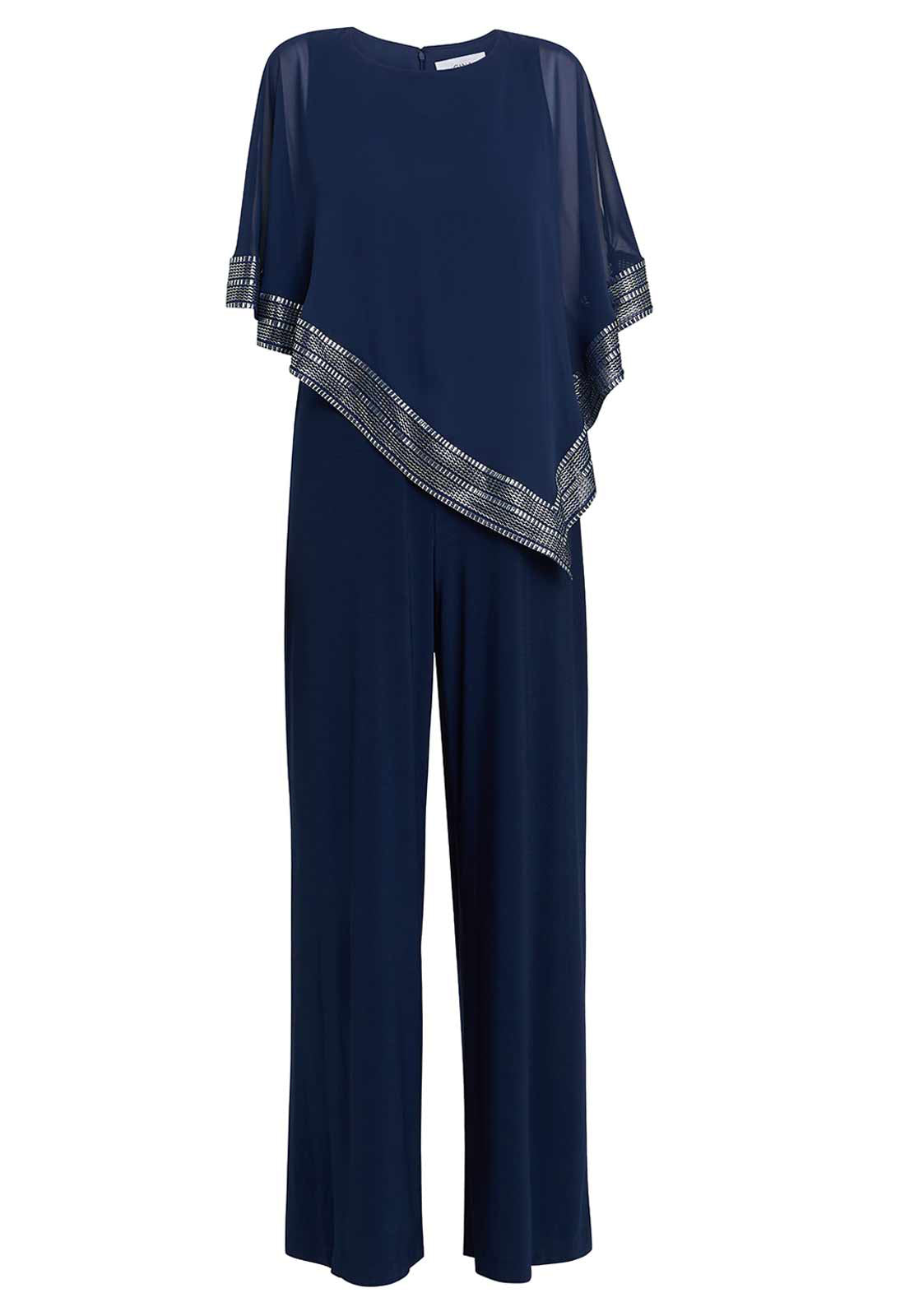 Gina Bacconi Blue Eve Asymmetrical Cape Jumpsuit
