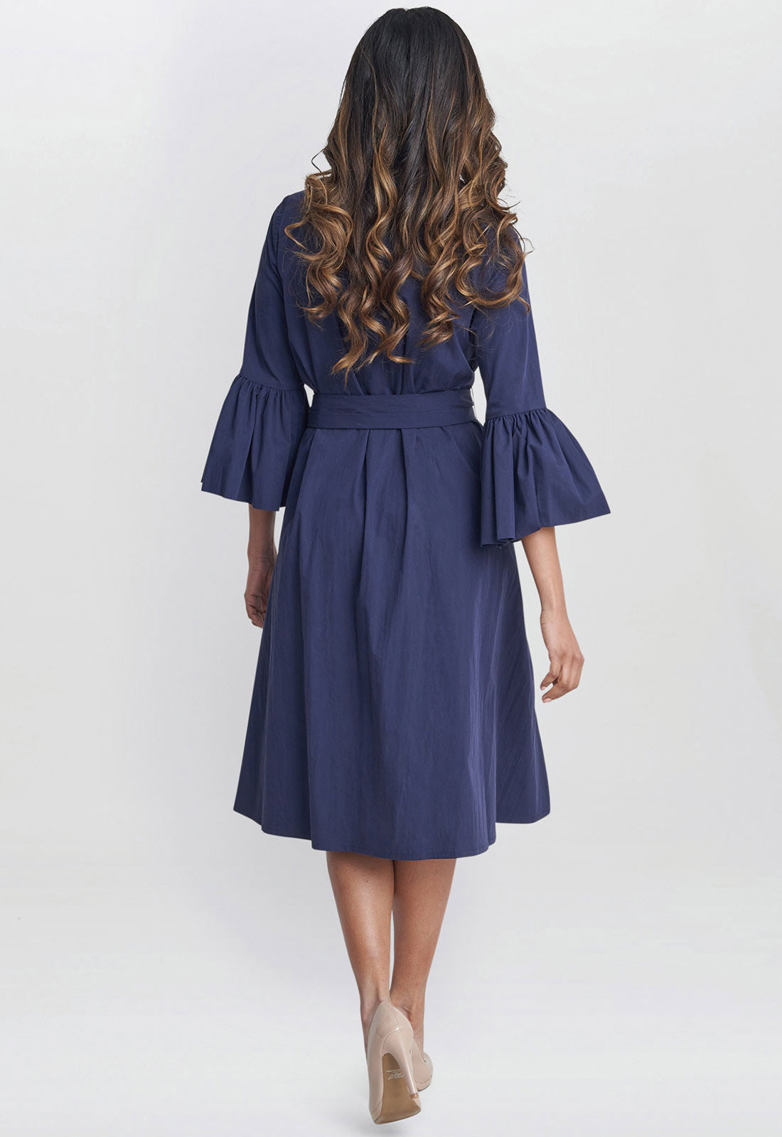 Gina Bacconi Navy Melinda Taffeta Shirt Dress