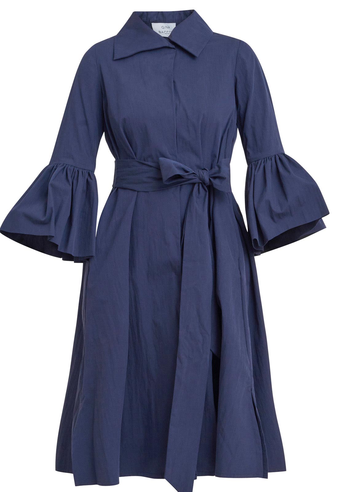 Gina Bacconi Navy Melinda Taffeta Shirt Dress