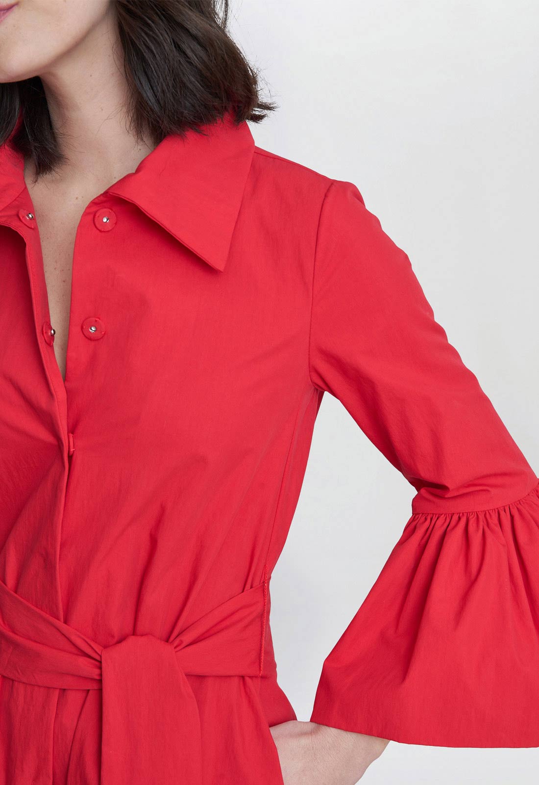 Gina Bacconi Red Melinda Taffeta Shirt Dress