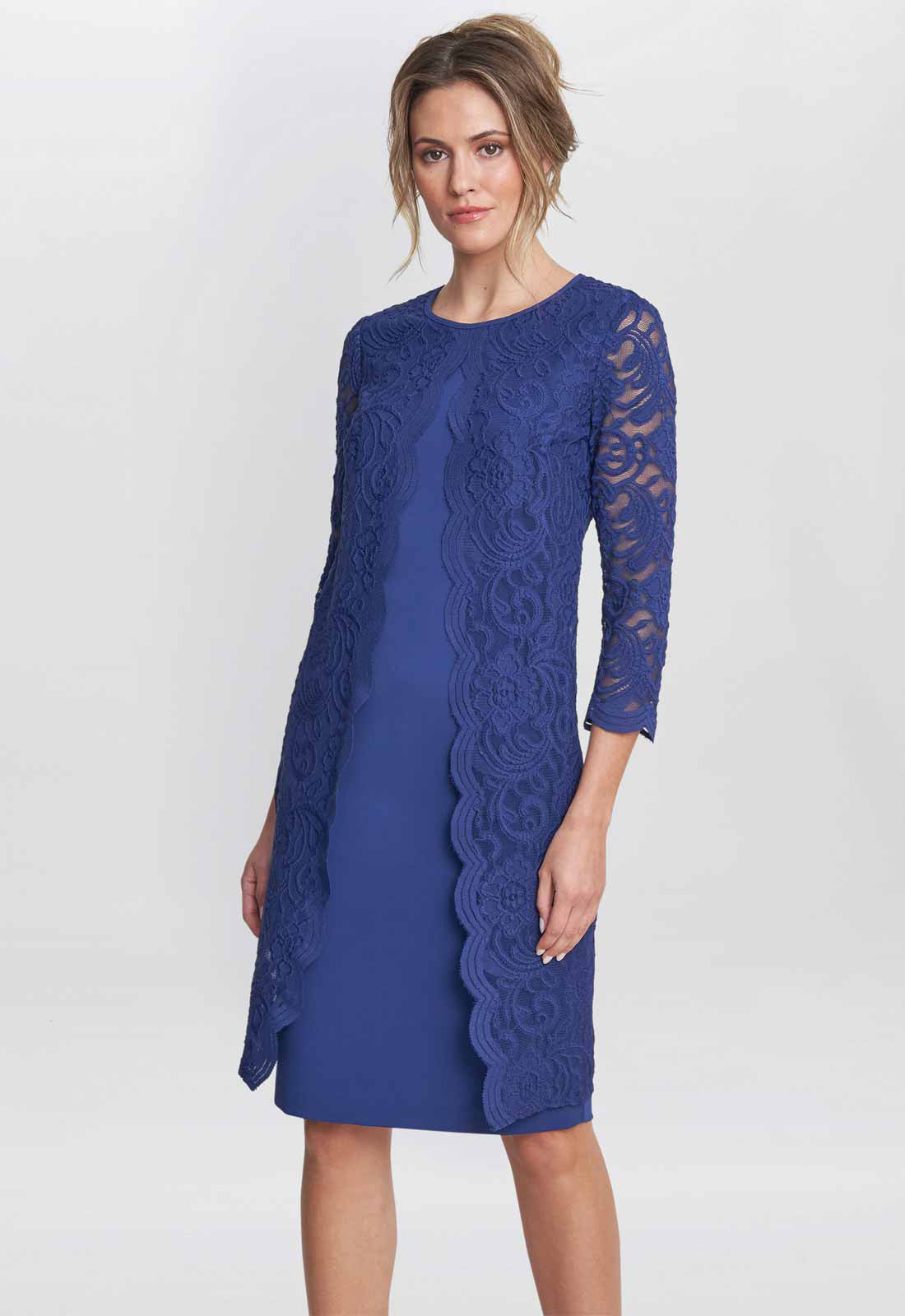 Gina Bacconi Navy Clarabelle Mock Lace Jacket And Crepe Dress