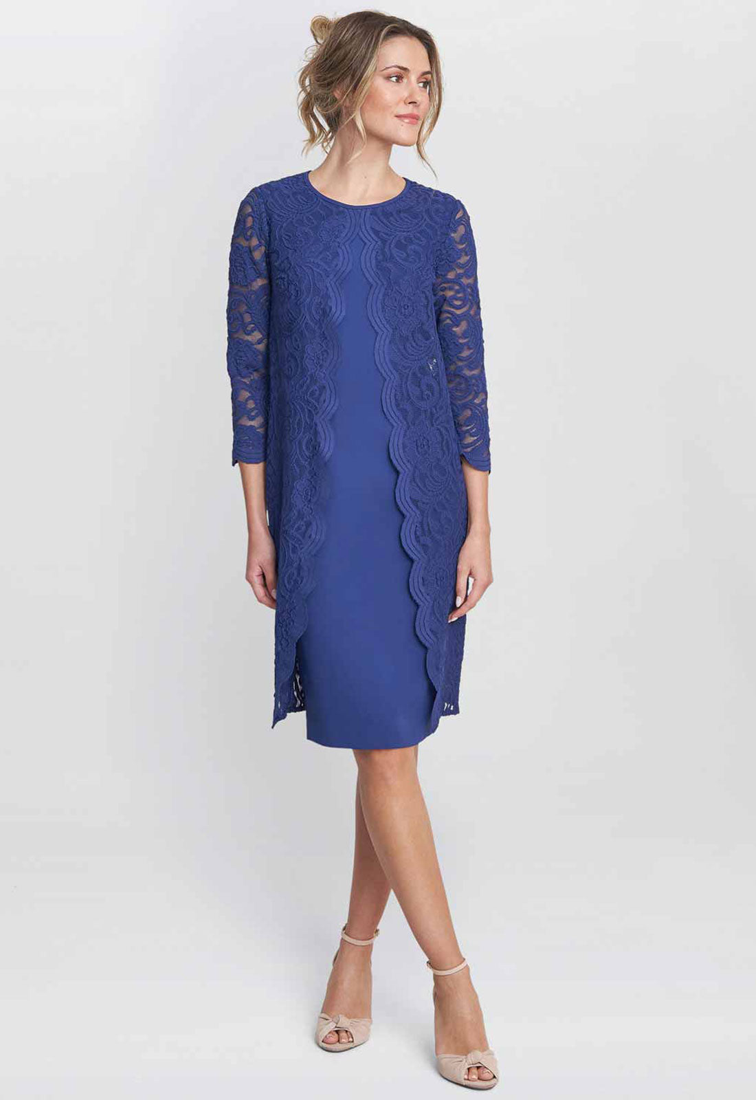 Gina Bacconi Navy Clarabelle Mock Lace Jacket And Crepe Dress