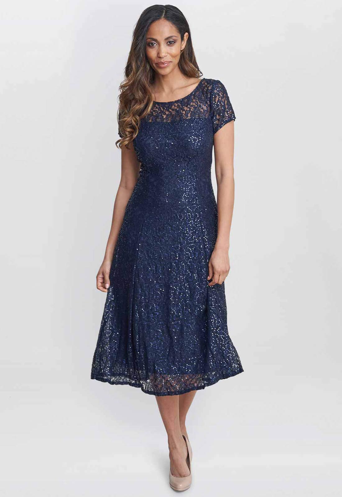 Gina Bacconi Navy Genny Cap Sleeve Dress