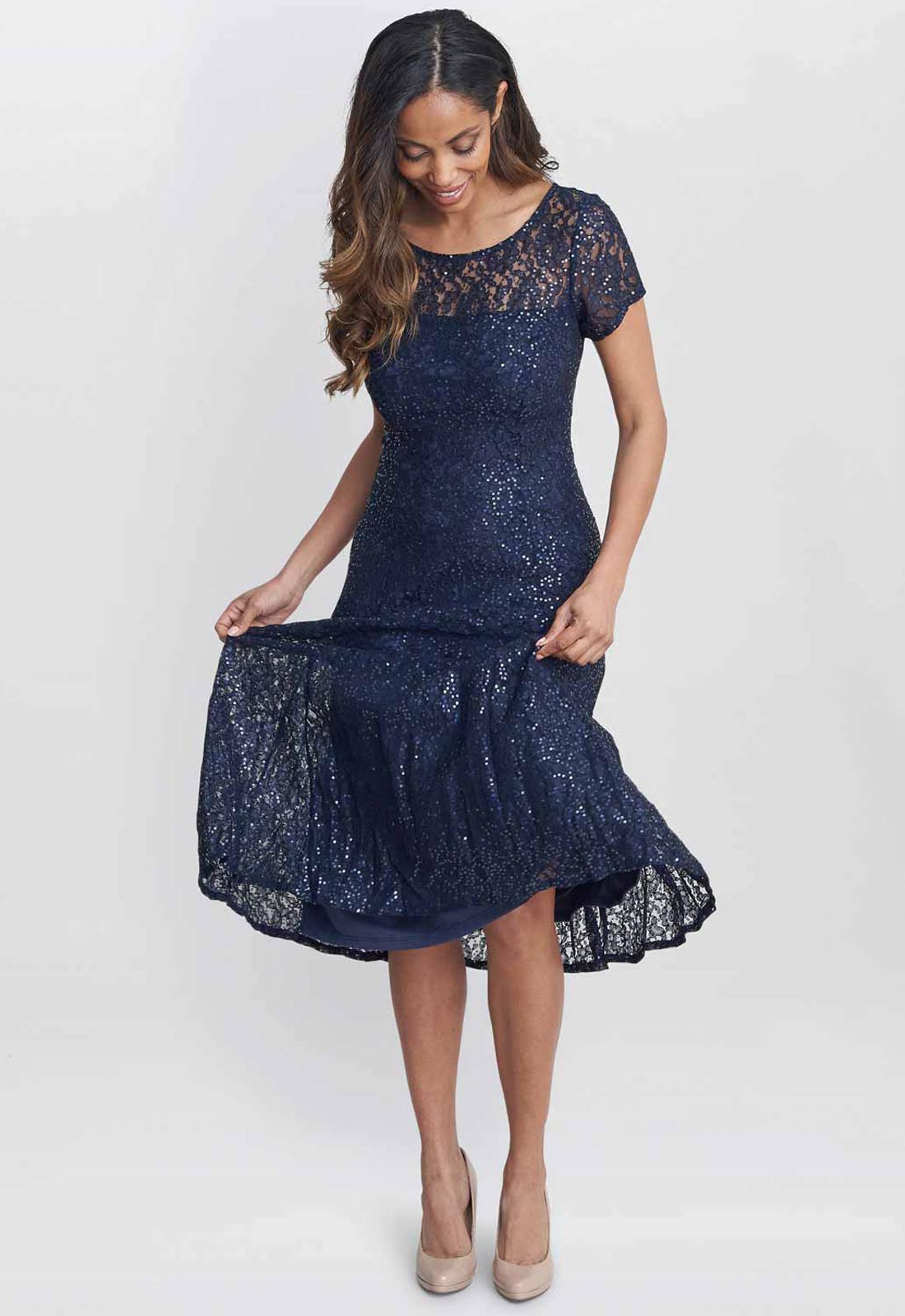 Gina Bacconi Navy Genny Cap Sleeve Dress