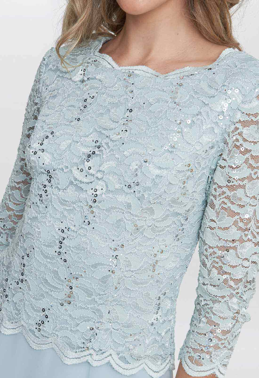 Gina Bacconi Mint Rona Midi Dress With Lace Bodice & Chiffon Skirt