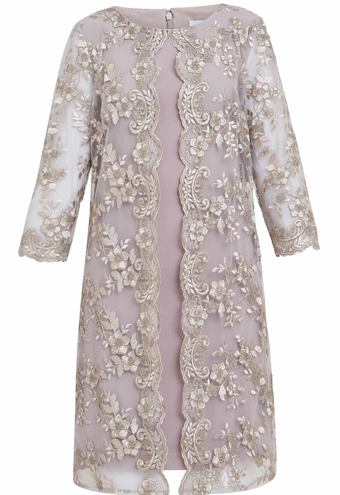 Gina Bacconi Lilac Daryl Embroidered Mock Jacket Dress