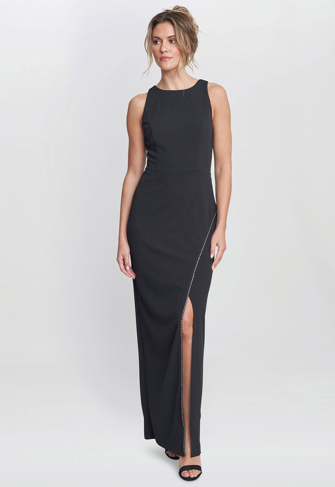 Gina Bacconi Black Esmeralda Sleeveless Column Maxi Dress