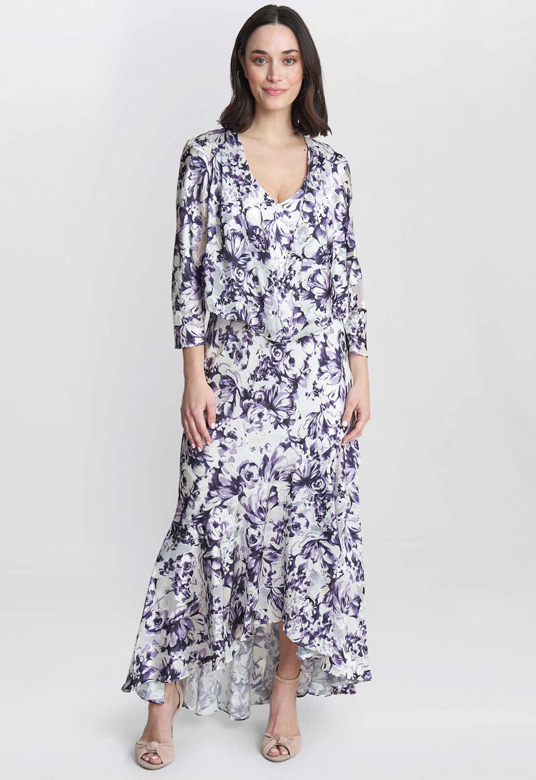 Gina Bacconi Purple Rina Printed Dress And Jacket