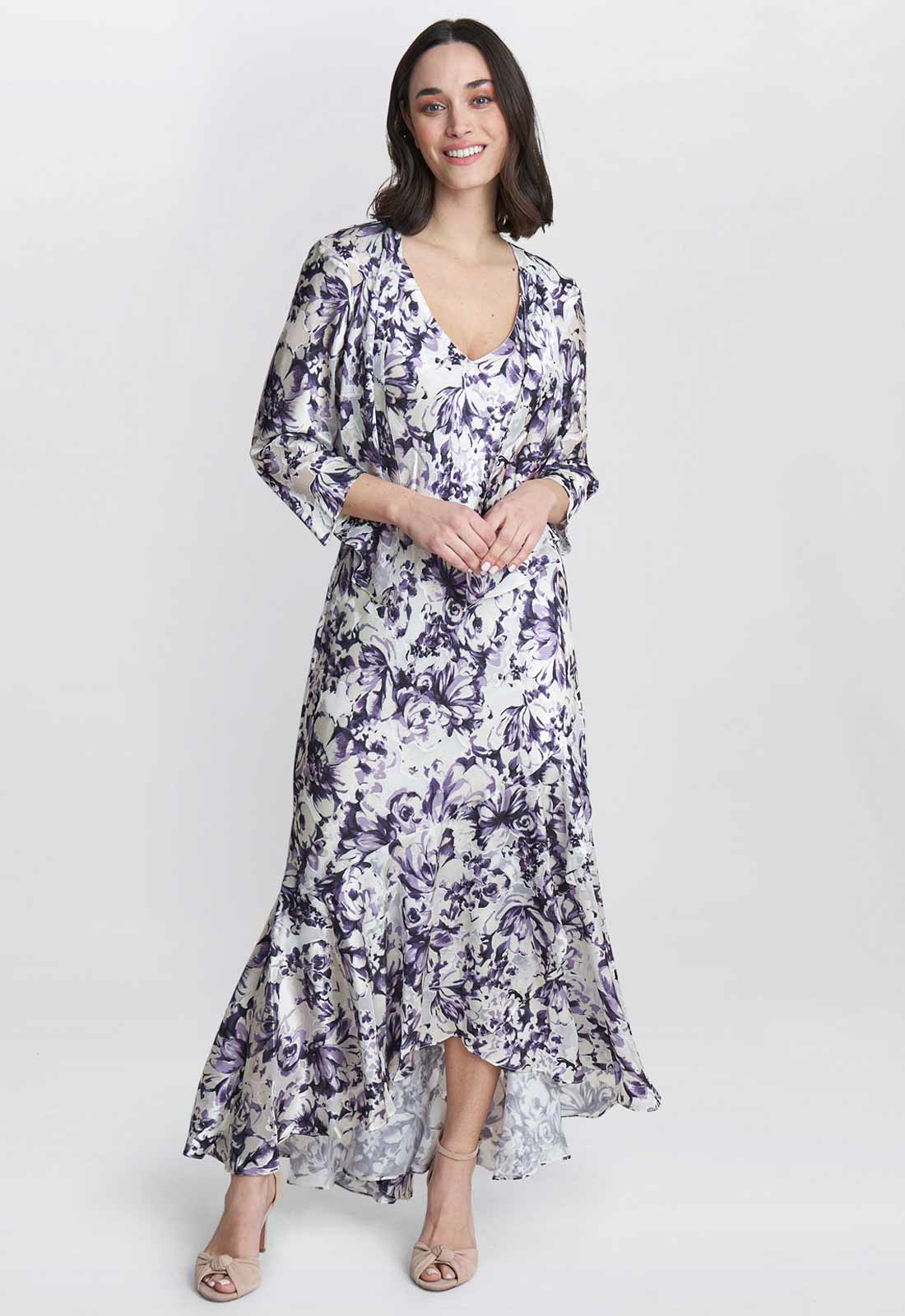Gina Bacconi Purple Rina Printed Dress And Jacket