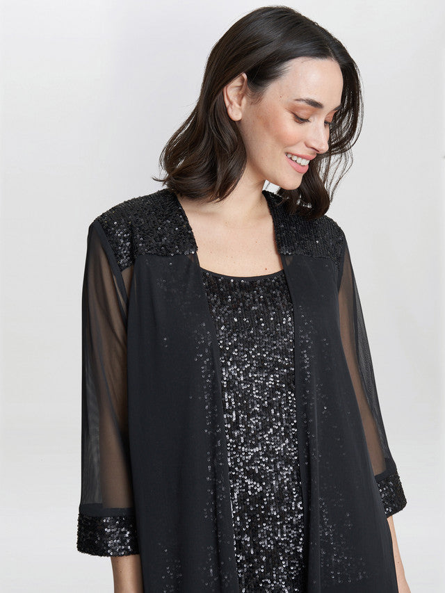 Gina Bacconi Black Jessica Three Piece Sequin Jersey Trouser Suit