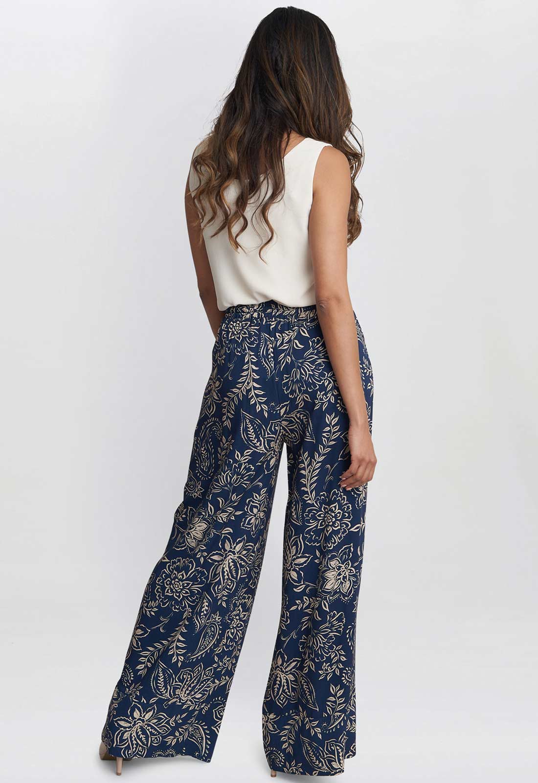 Gina Bacconi Navy and Multi Aruna Wide Leg Pull On Trouser