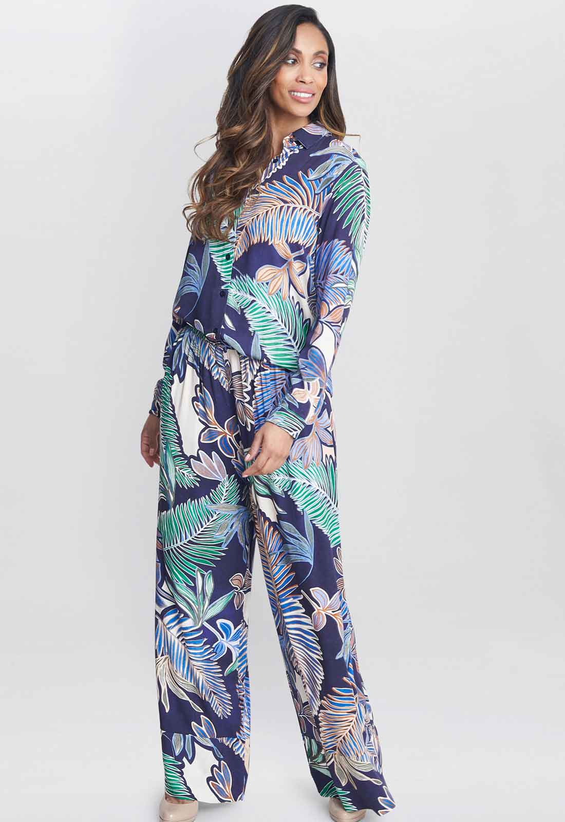 Gina Bacconi Blue Aruna Wide Leg Pull On Trouser