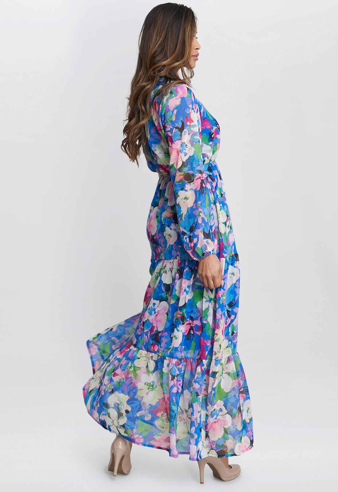 Gina Bacconi Multi Iona Print Stand Collar Dress