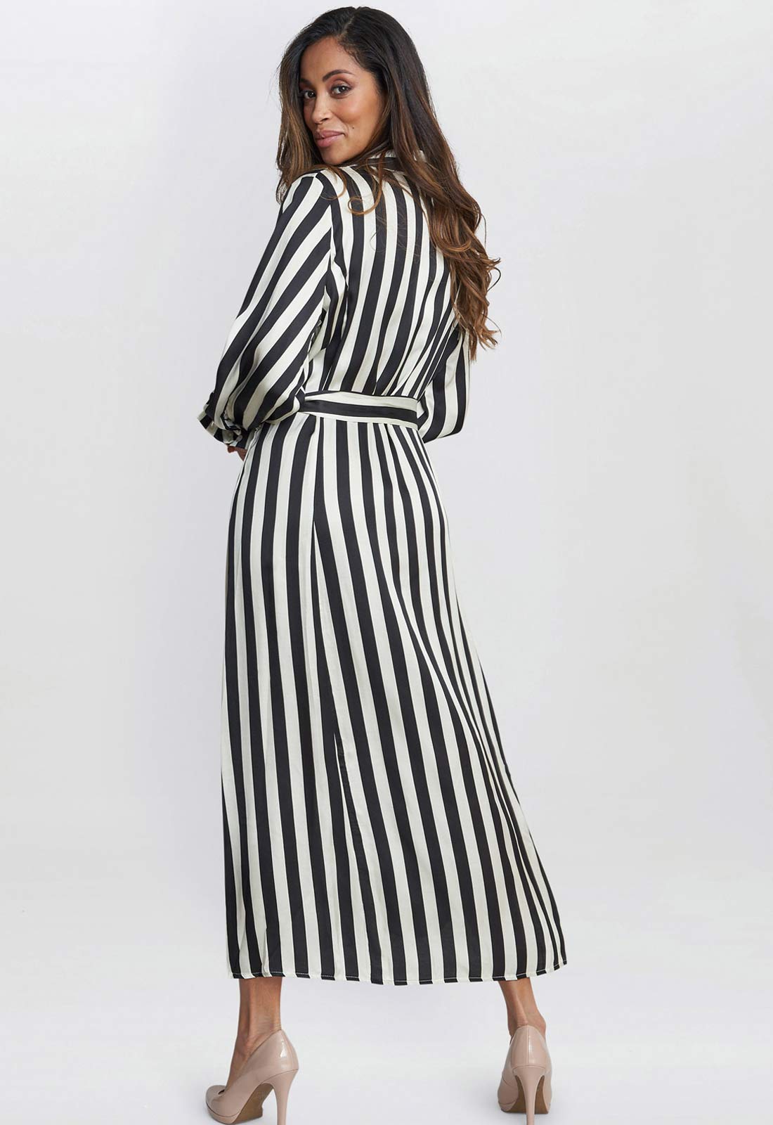 Gina Bacconi Black and White Katarina Satin Shirt Dress