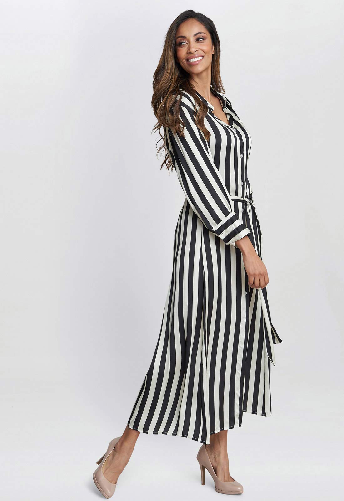 Gina Bacconi Black and White Katarina Satin Shirt Dress