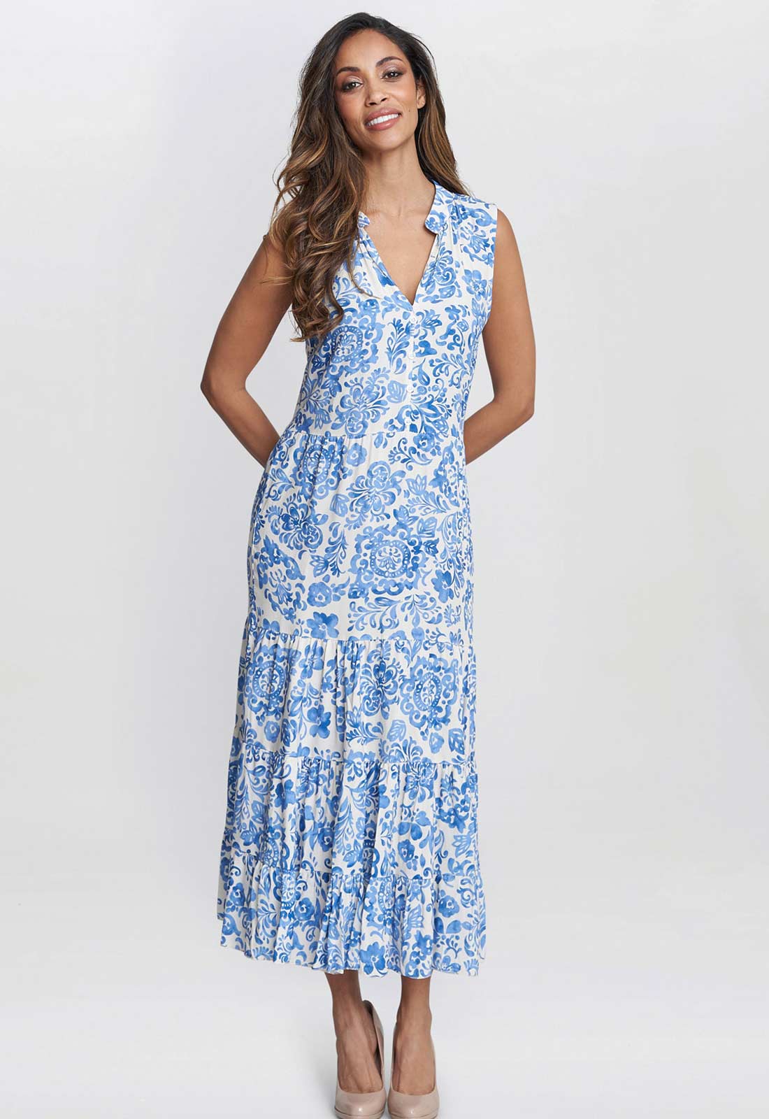 Gina Bacconi Blue and White Lolita Sleeveless Summer Dress