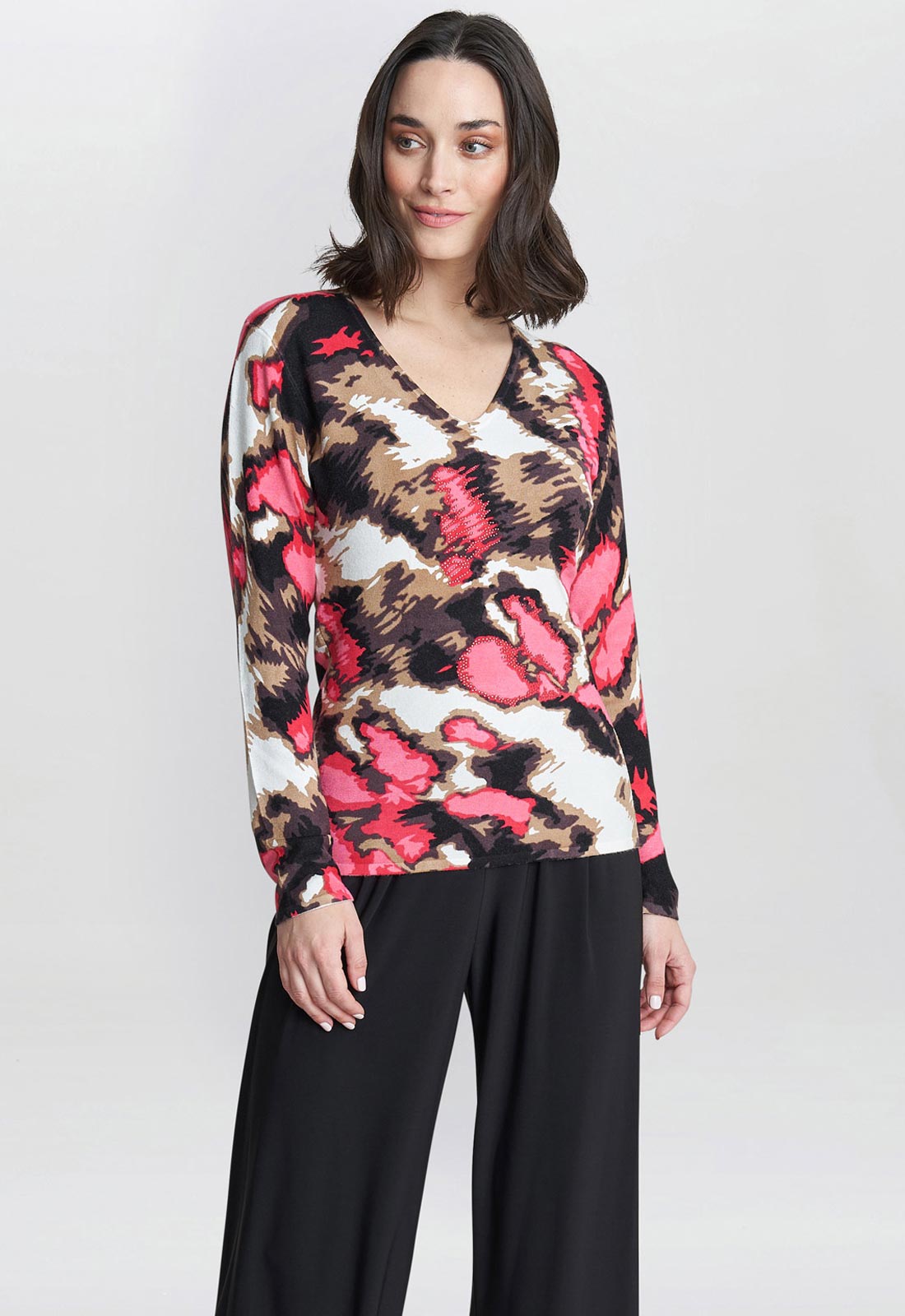 Gina Bacconi Pink Mazie Abstract Pink Leopard Diamante Jumper