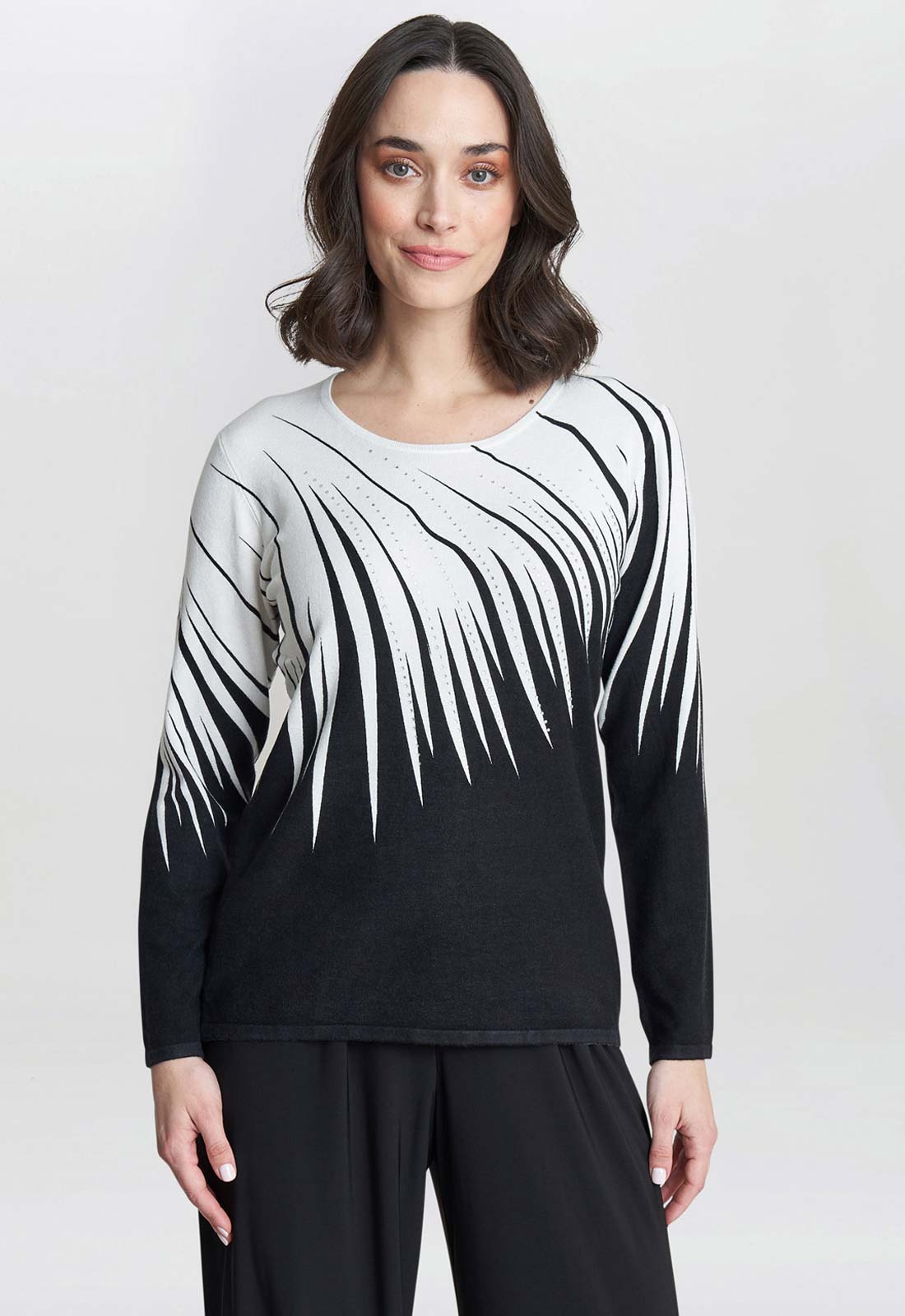 Gina Bacconi White Pria Abstract Print Diamante Jumper