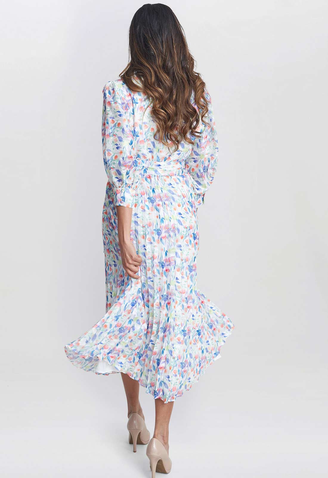 Gina Bacconi Multi Sicily Jacquard Print Dress With Pleated Skirt