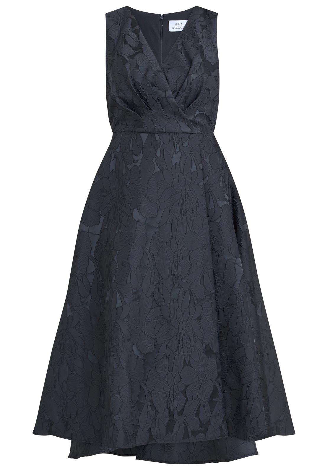 Black floral-patterned dress on a white background