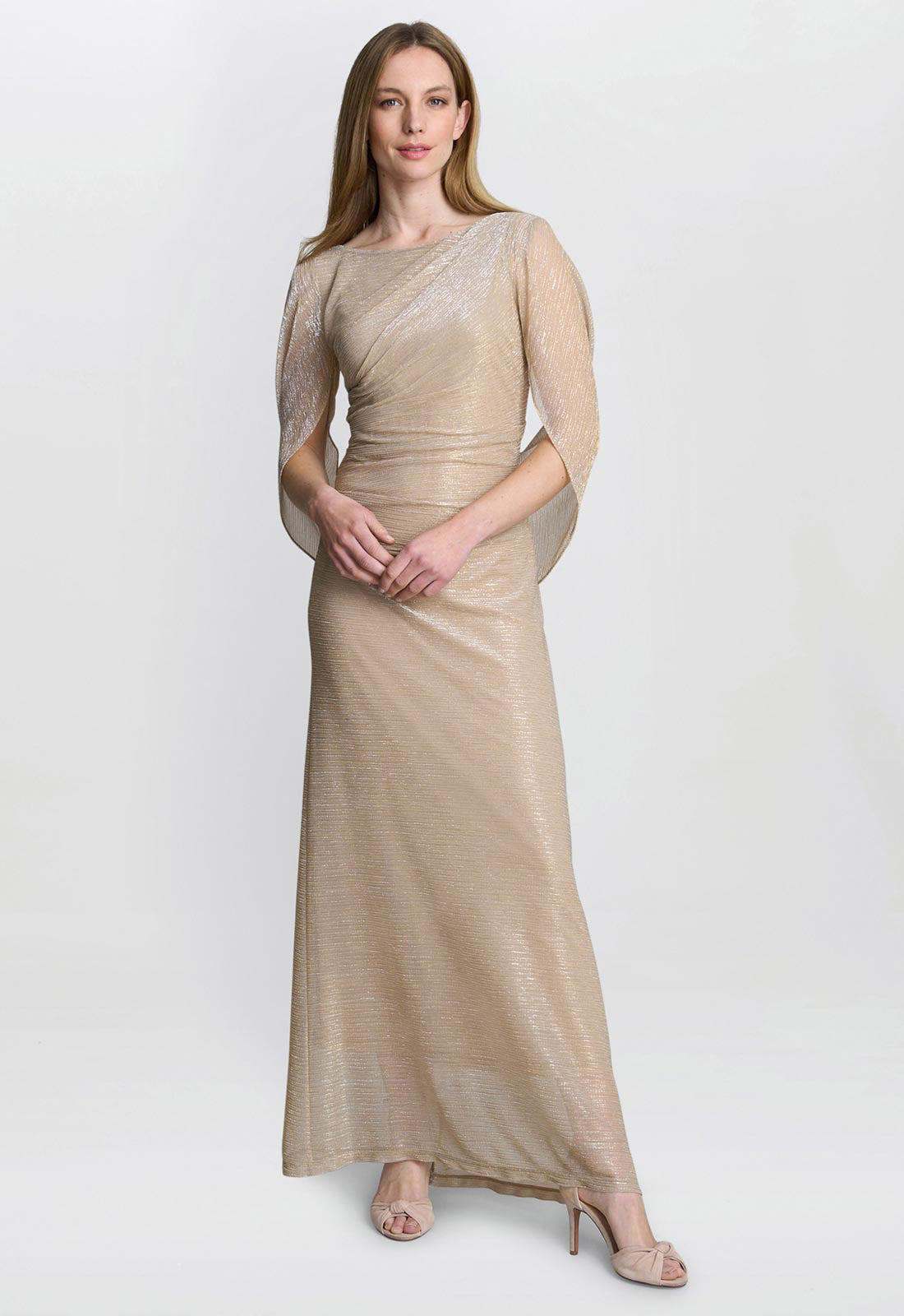 Gina Bacconi Gold Joanna Metallic Knit Maxi Dress