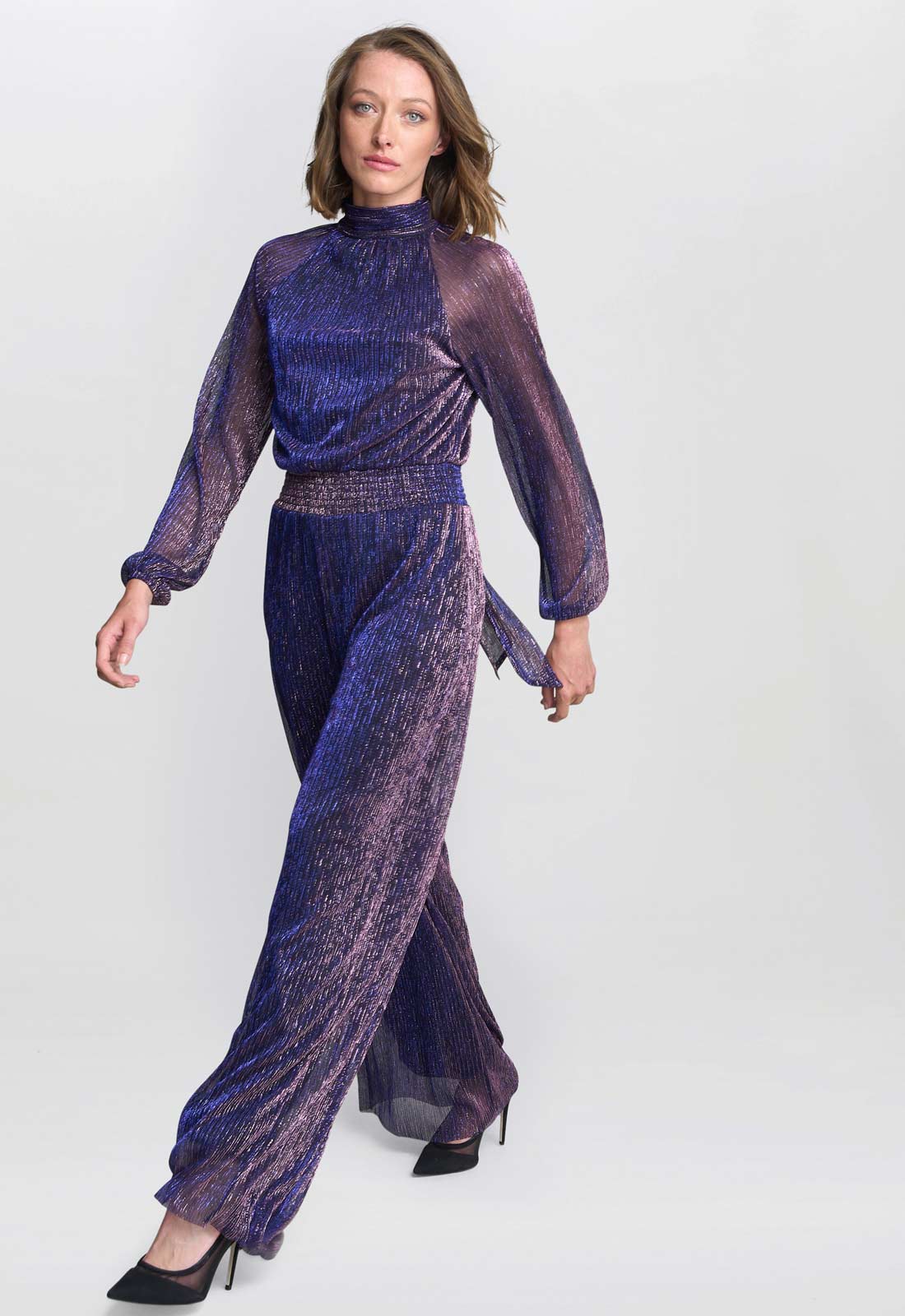 Gina Bacconi Blue Kylie Metallic Knit Jumpsuit