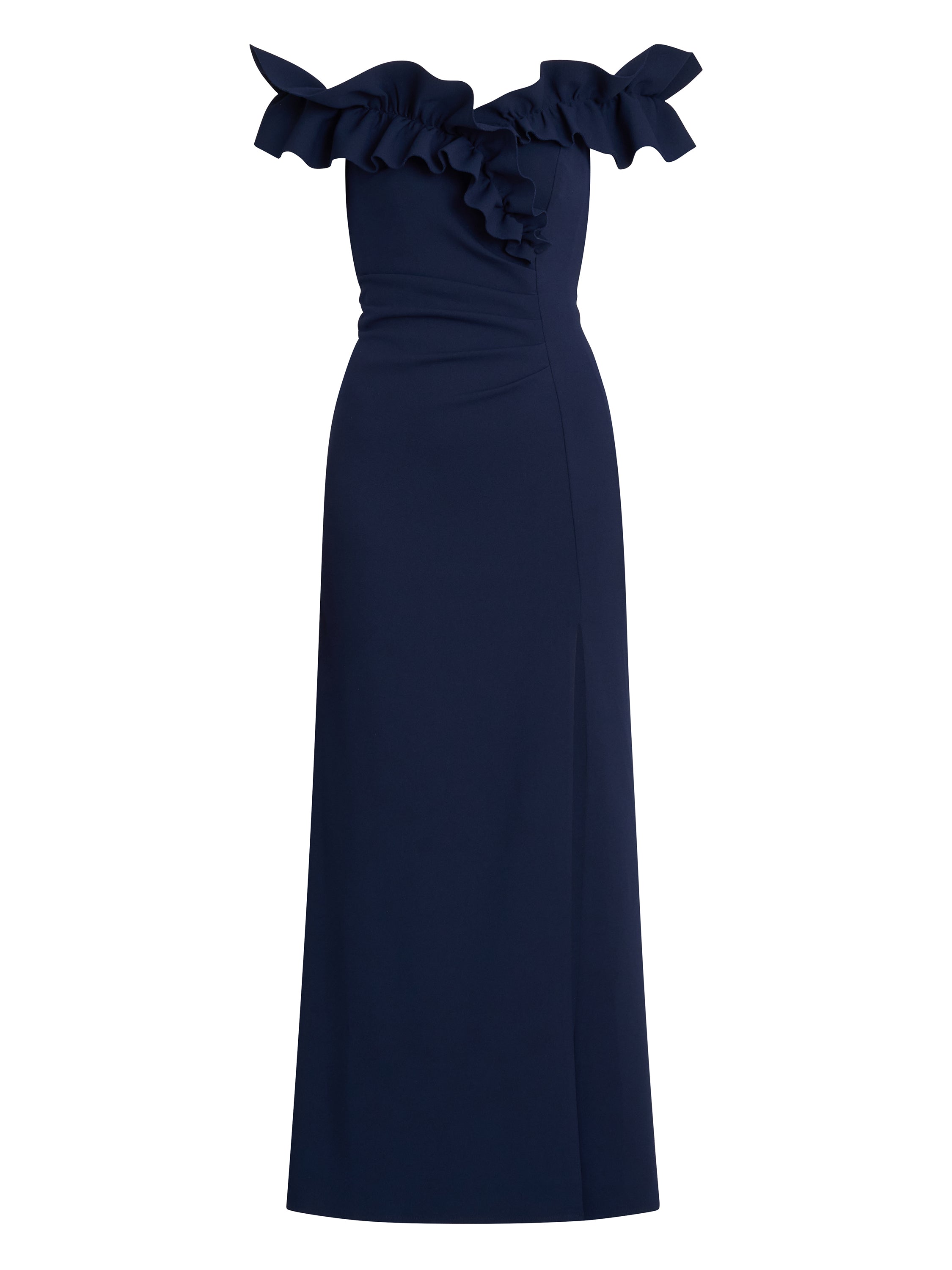 Gina Bacconi Navy Viola Ruffle Top Maxi Dress