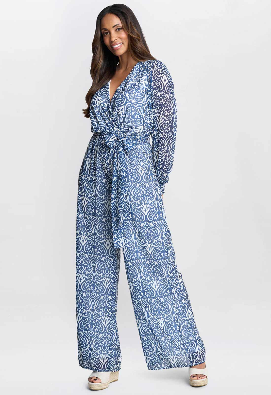 Gina Bacconi Blue Kourtney Chiffon Jumpsuit