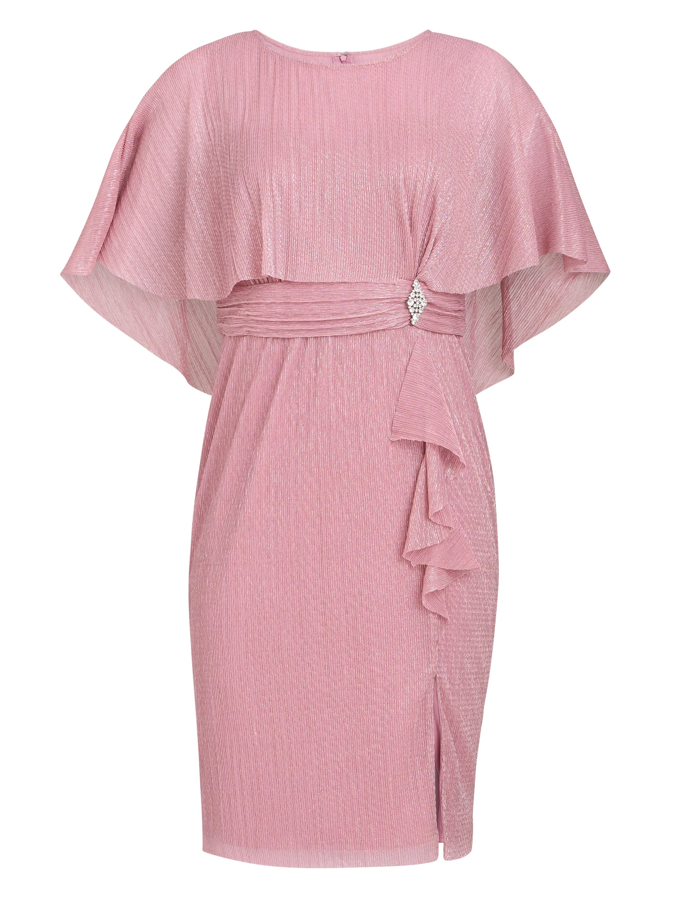 Gina Bacconi Rose Sonya Pleated Dress With Brooch