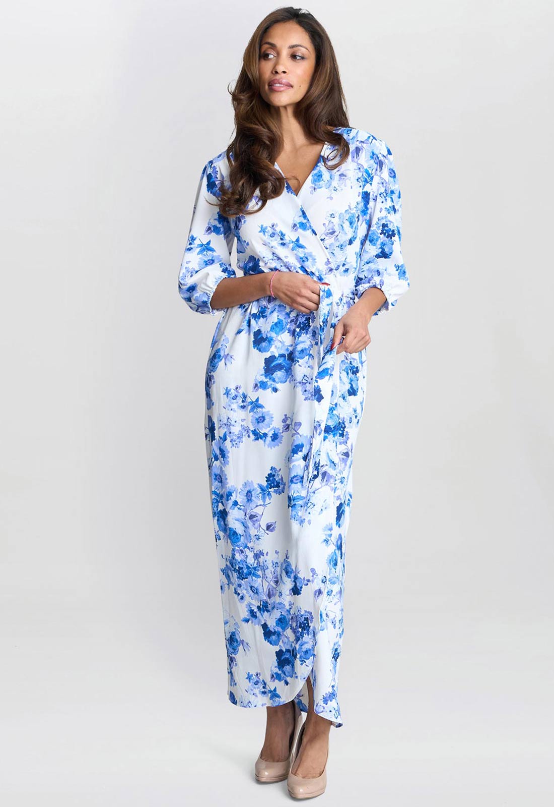 Gina Bacconi Blue Karen Floral Print Maxi Dress