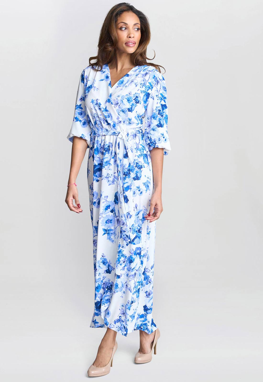 Gina Bacconi Blue Karen Floral Print Maxi Dress